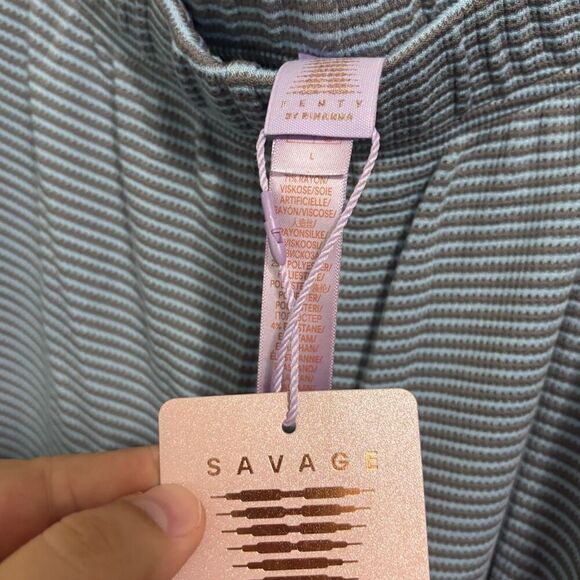 Savage X Fenty Gray Blue Midnight Cruise Waffle Knit Cropped PJ Set NWT Large - Picture 5 of 7